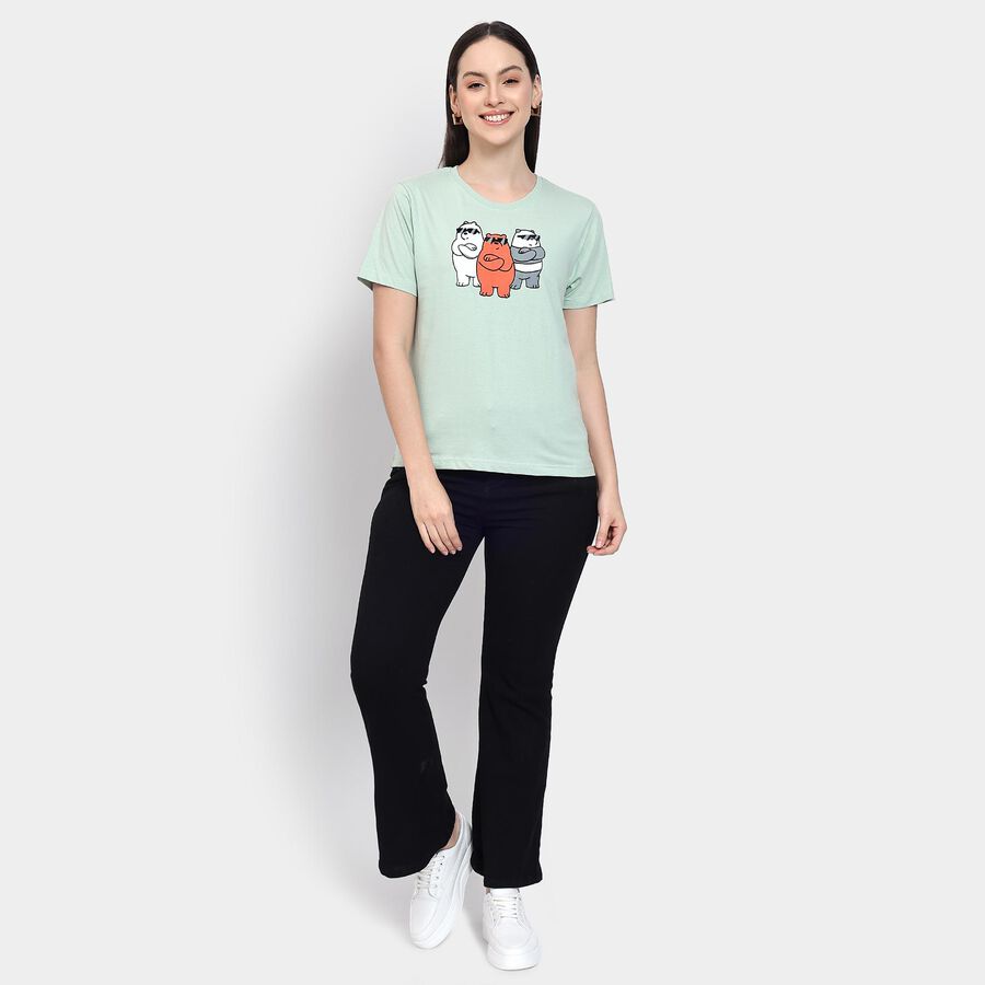 Ladies' 100% Cotton Round Neck T-Shirt , हल्का हरा, large