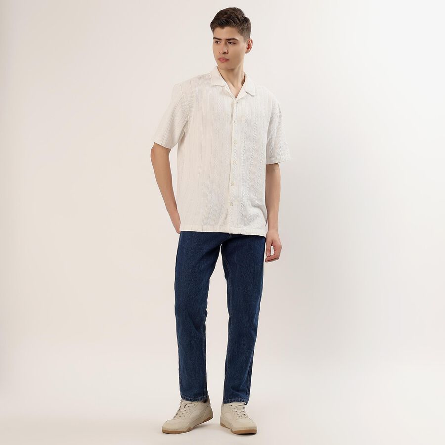 Men's Off White Half Sleeve Cuban Collar Casual Shirt, Off White, large