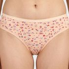Women's Peach Mid-Rise Floral Print Brief Panty, पीच, small