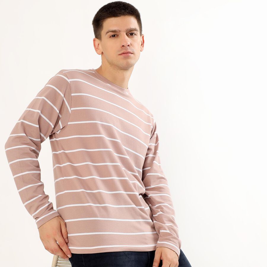 Men's Light Pink Crew Neck Striped T-Shirt, हल्का गुलाबी, large image number null