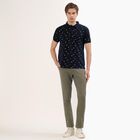 Men's Muted Olive Green Slim Fit Flat-Front Casual Trousers, Light Green, small