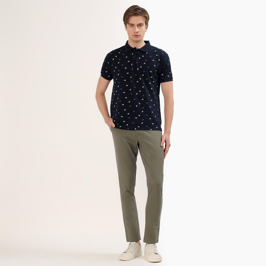 Men's Muted Olive Green Slim Fit Flat-Front Casual Trousers, Light Green, large