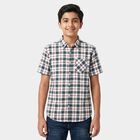 Boys White Checked Collar Regular Fit Casual Shirt, White, small