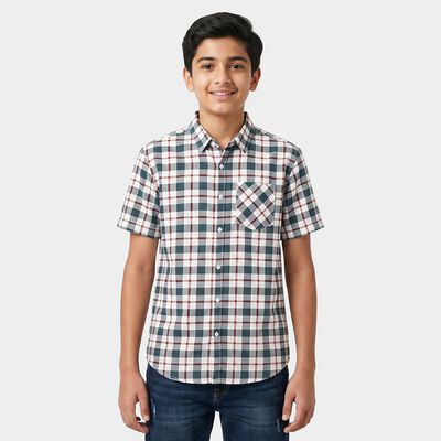Boys White Checked Collar Regular Fit Casual Shirt
