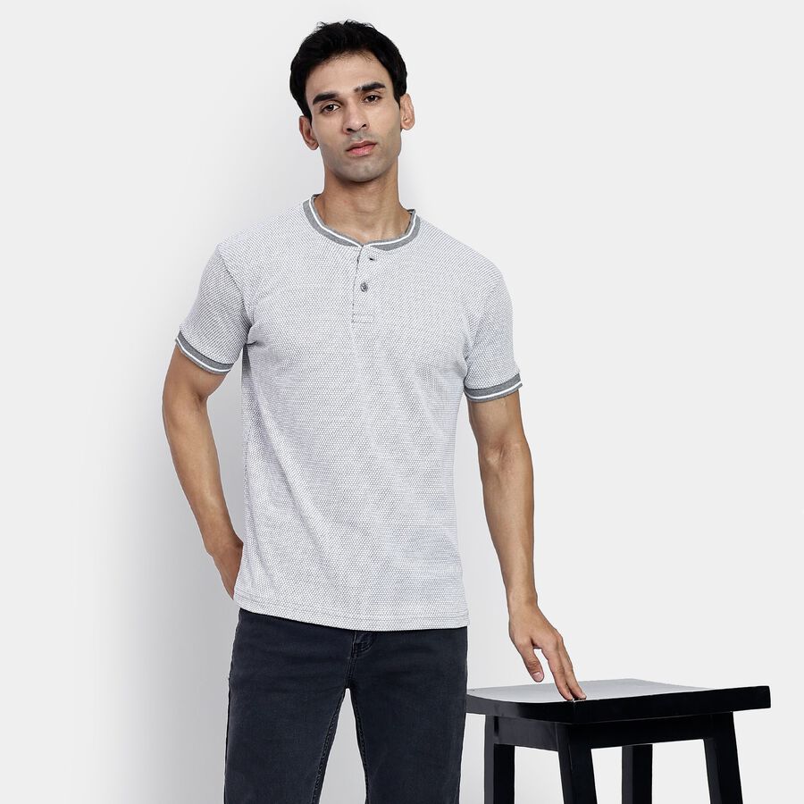 Men's Henley Half Sleeves T-Shirt, Light Grey, large image number null