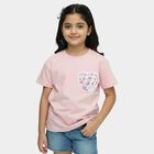 Girls Pink Cotton Round Neck Graphic Print T-Shirt, Pink, small
