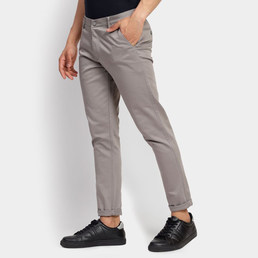 Men's Slim Fit Casual Trousers, हल्का ग्रे, large image number null
