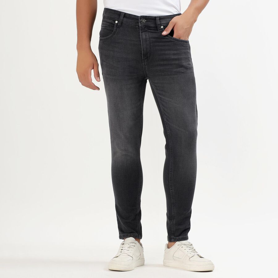 Men's Charcoal Black Skinny Fit Five-Pocket Jeans, गहरा ग्रे, large image number null
