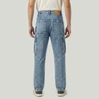 Men's Light Blue Cargo Fit Washed Jeans, Light Blue, small