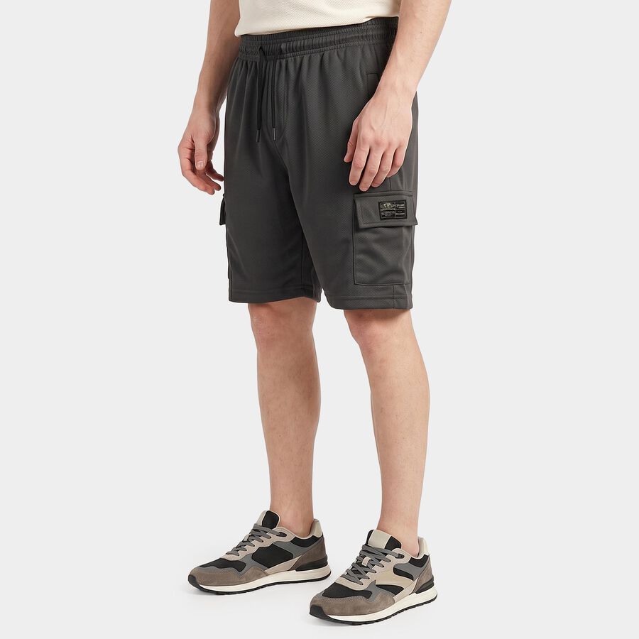 Men's Grey Regular Fit Athletic Bermuda Shorts, गहरा ग्रे, large