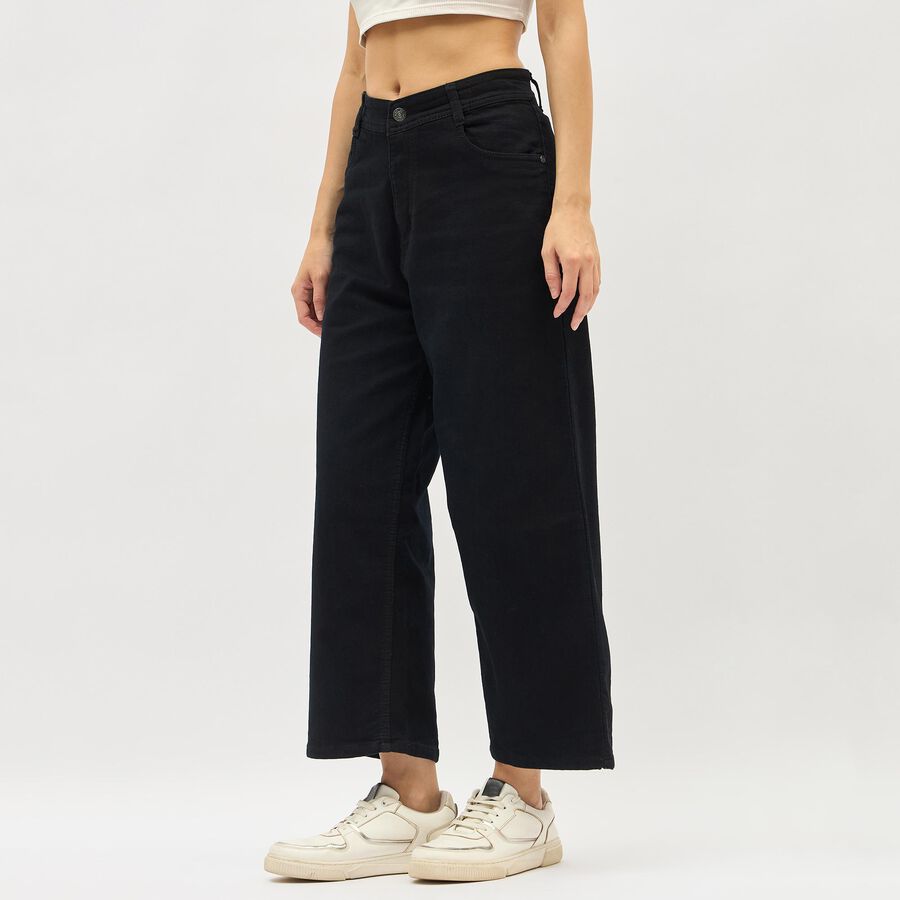 Women's Jet Black Wide-Leg High-Rise Jeans, काला, large image number null