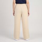 Women's Beige Wide Leg Drawstring Track Pants, Beige, small