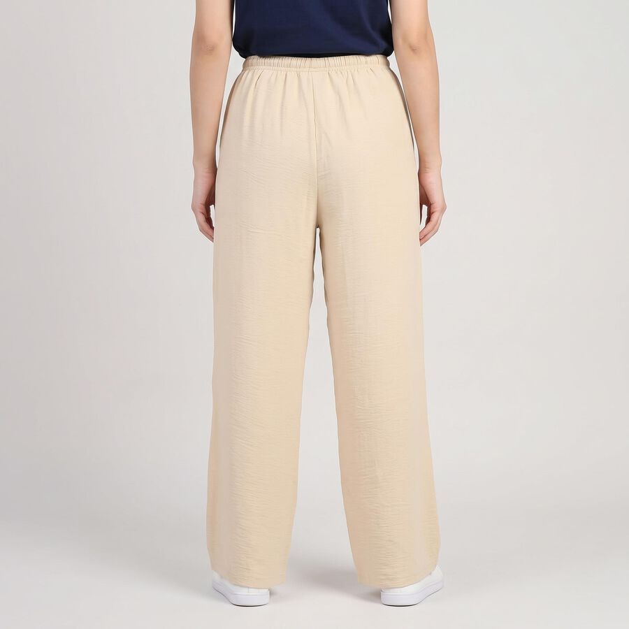 Women's Beige Wide Leg Drawstring Track Pants, Beige, large