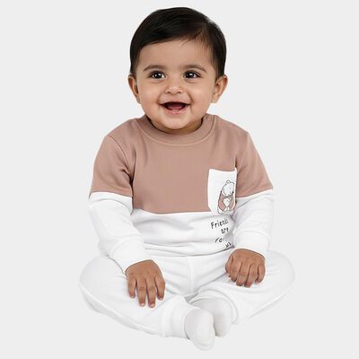 Infants' Muted Beige and White Crew Neck Casual Sweatshirt