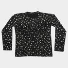 Girls' Black Round Neck Floral Regular Top, काला, small