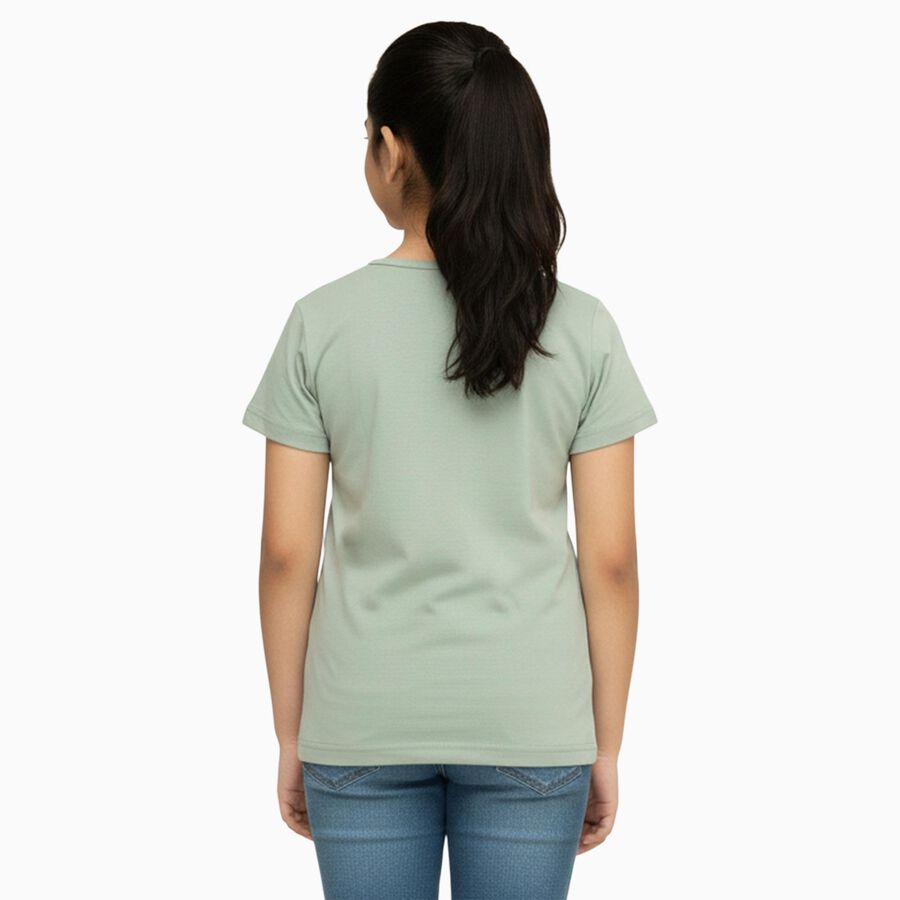Girls Light Sage Green Round Neck Casual T-Shirt, हल्का हरा, large image number null