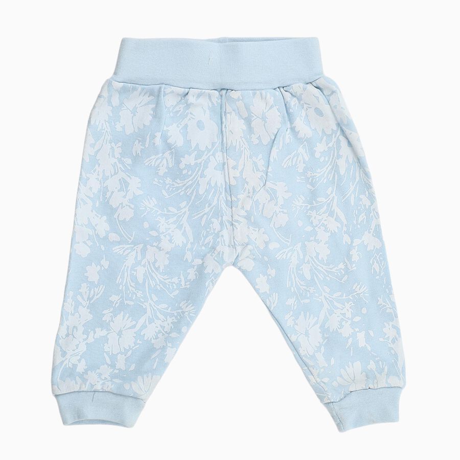 Infants Light Blue Floral Printed Cotton Pyjama, हल्का नीला, large image number null