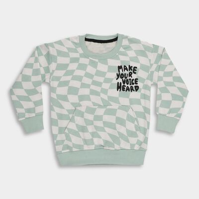 Boys Light Sage Green Crew Neck Casual Sweatshirt