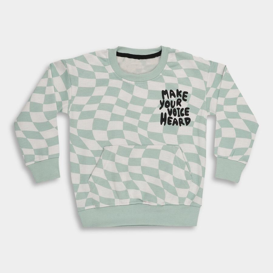 Boys Light Sage Green Crew Neck Casual Sweatshirt, हल्का हरा, large image number null