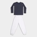 Boys' Navy Cotton Round Neck Striped Baba Suit, Navy Blue, small image number null