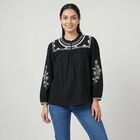 Women's Black Cotton Half Sleeve Classic Collar Casual Shirt, Black, small