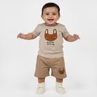 Infants' Beige Cotton Round Neck Bunny Applique Baba Suit, Beige, small
