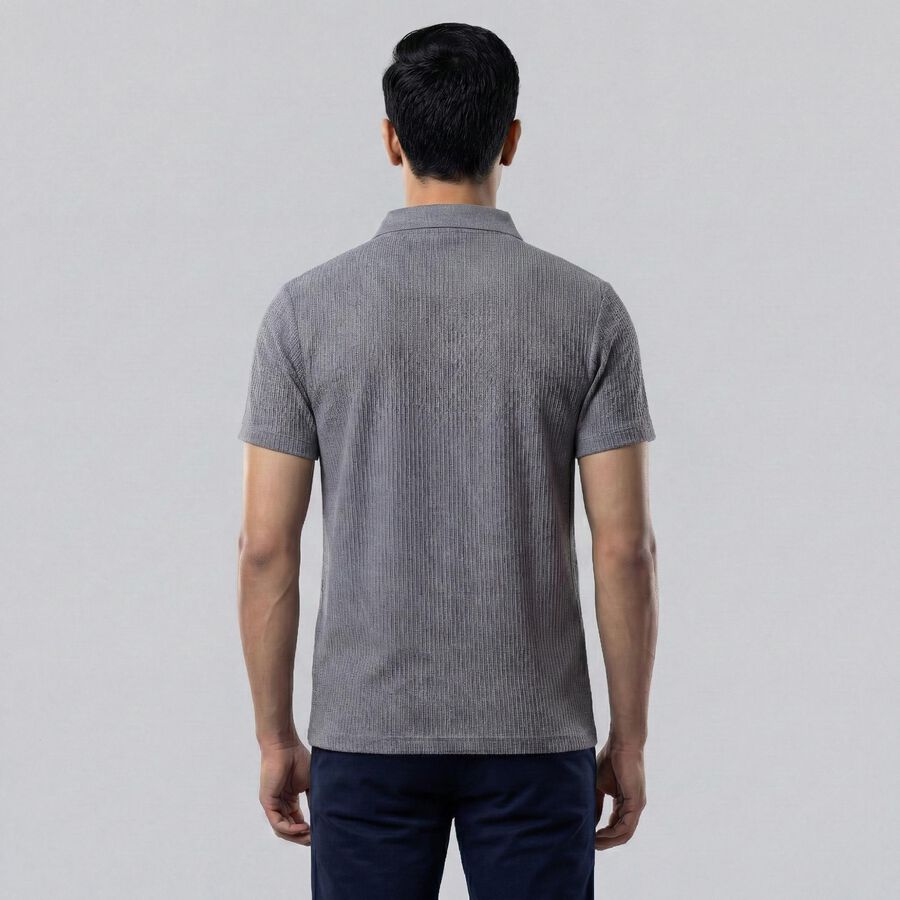 Men's Blue Polo Neck Textured T-Shirt, Mid Blue, large