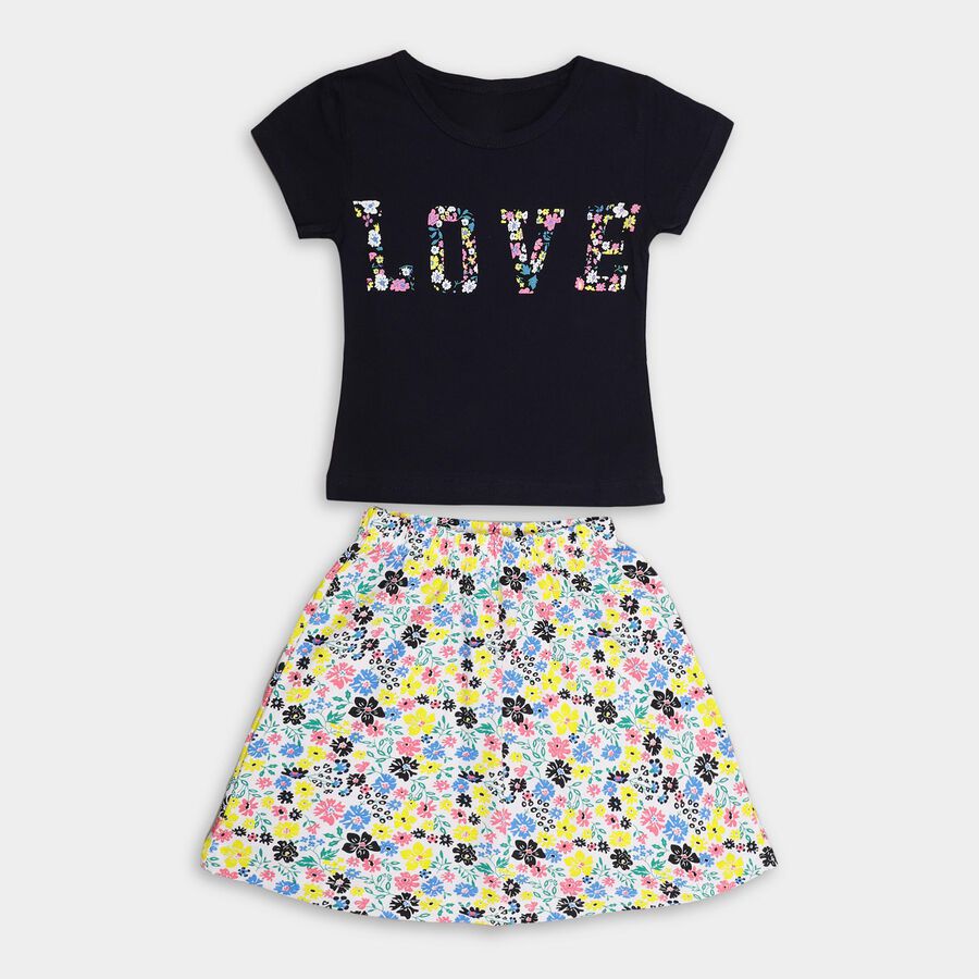 Girls' 100% Cotton Top Skirt, नेवी ब्लू, large image number null