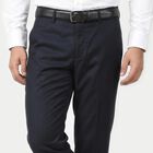 Men's Navy Blue Slim Fit Flat-Front Formal Trousers, Navy Blue, small