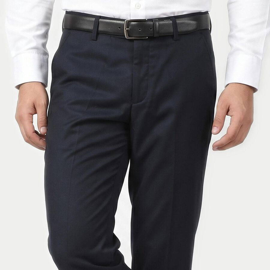Men's Navy Blue Slim Fit Flat-Front Formal Trousers, Navy Blue, large
