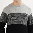 Men's Light Grey and Black Crew Neck Casual Pullover, Light Grey, small image number null