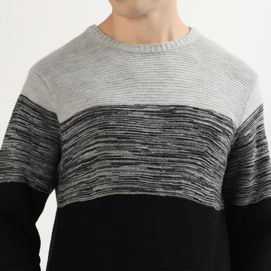 Men's Light Grey and Black Crew Neck Casual Pullover, Light Grey, large image number null