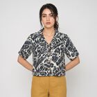 Women's Grey Floral Camp Collar Shirt, Dark Grey, small