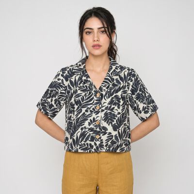 Women's Grey Floral Camp Collar Shirt