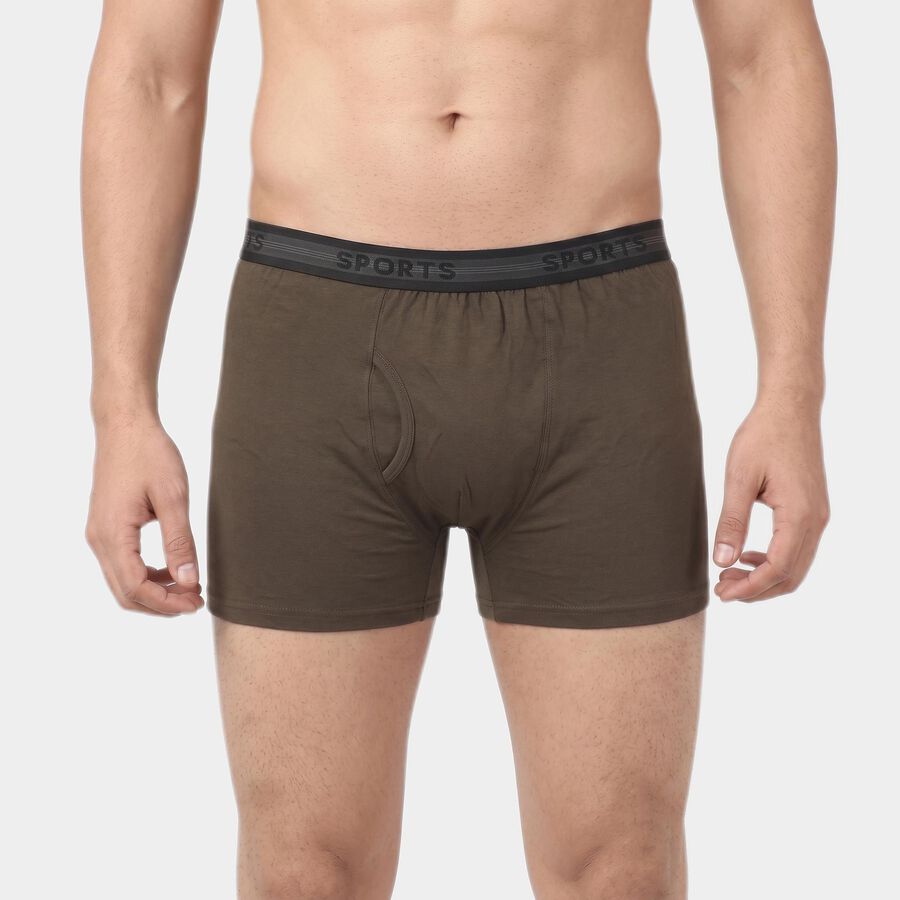 Men's Olive Green Regular Fit Solid Trunks, ओलिव, large