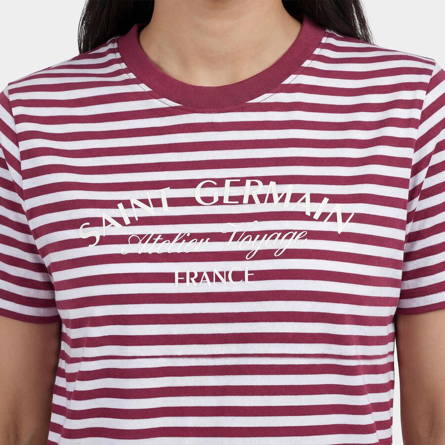 Women's Purple Cotton Blend Round Neck Casual T-Shirt, Purple, large