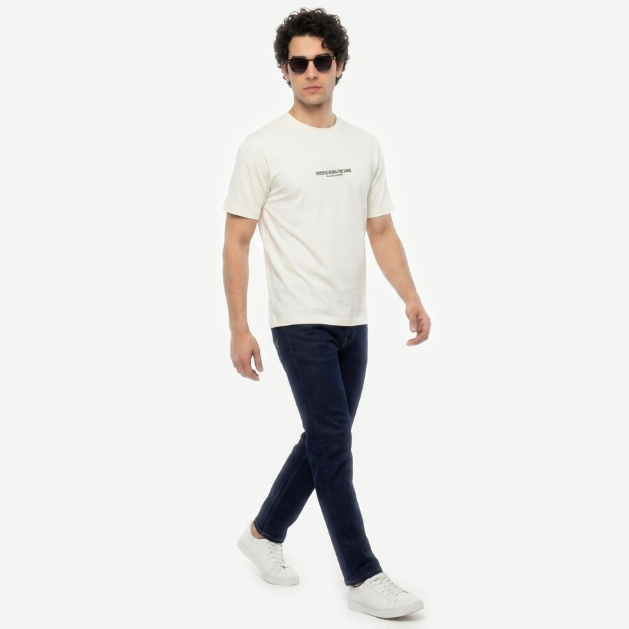 Men's White Round Neck Regular T-Shirt, White, large