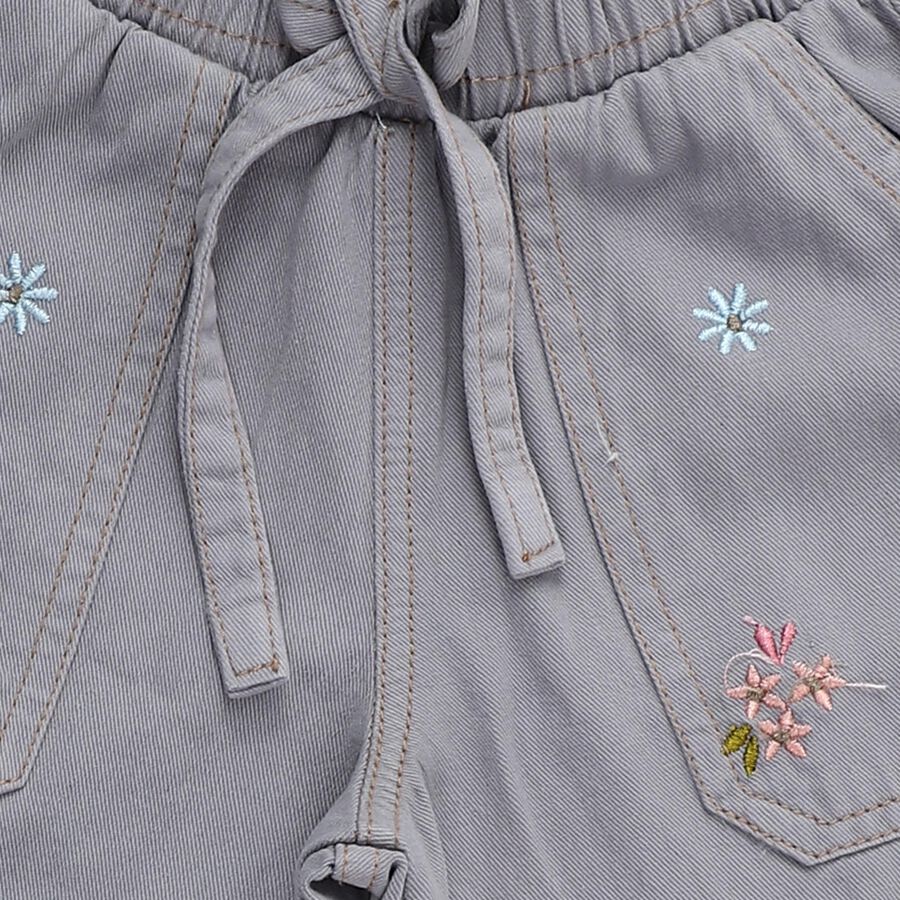 Girls' Light Grey Wide-Leg Embroidered Cargo Jeans, Light Grey, large