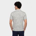 Men's Grey Cotton Polo Neck Abstract Printed T-Shirt, हल्का ग्रे, small