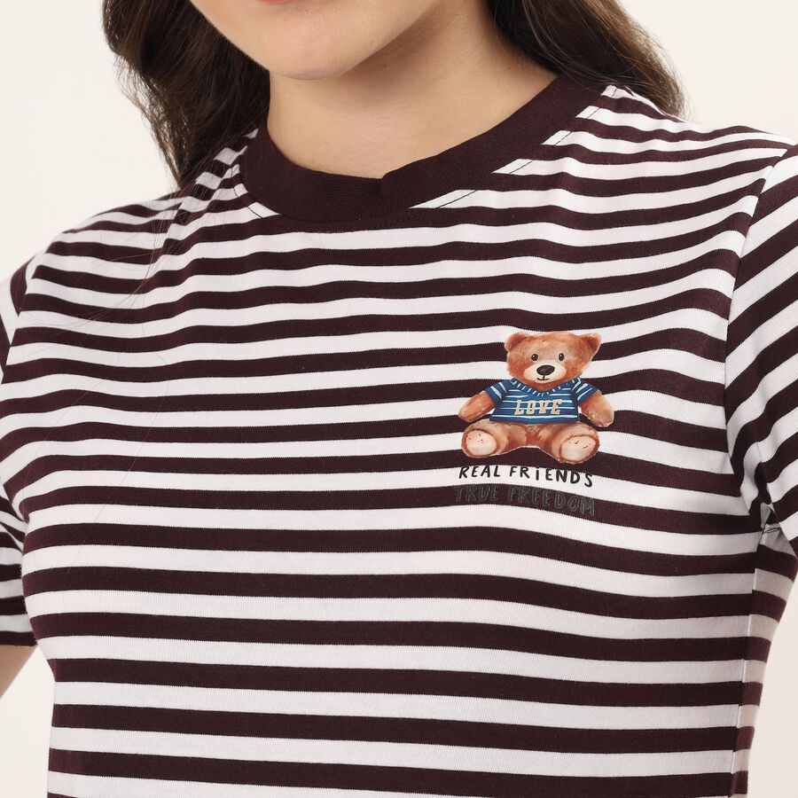 Women's Wine Round Neck Casual T-Shirt, Wine, large