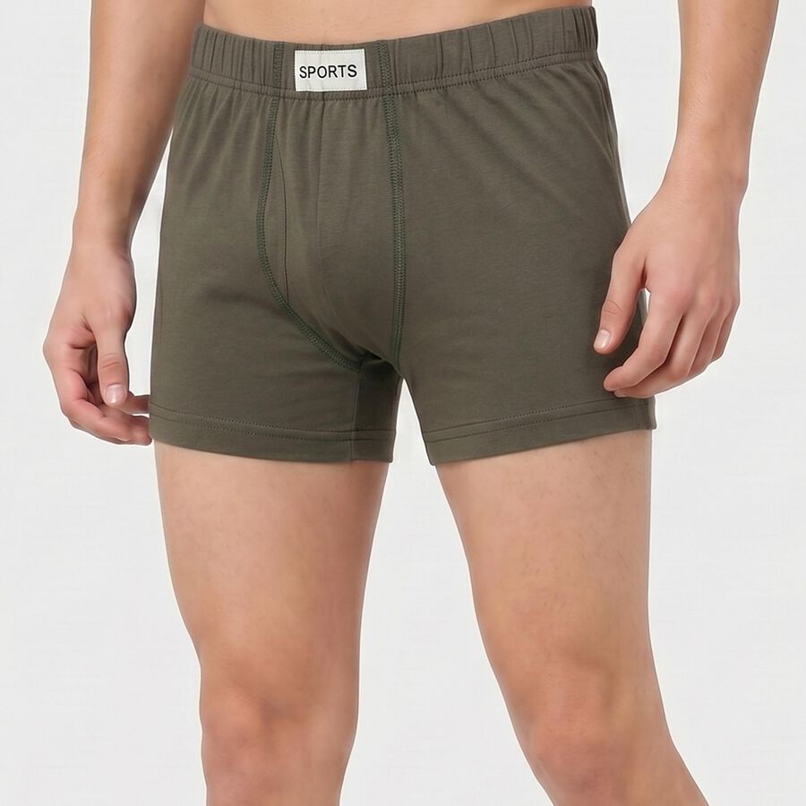Men's Olive Green Regular Fit Solid Trunks, Olive, large