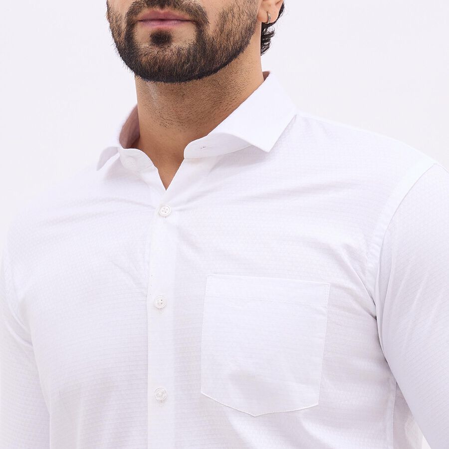 Men's Rich Eggshell White Cotton Cut Away Collar Slim Fit Formal Shirt, White, large image number null
