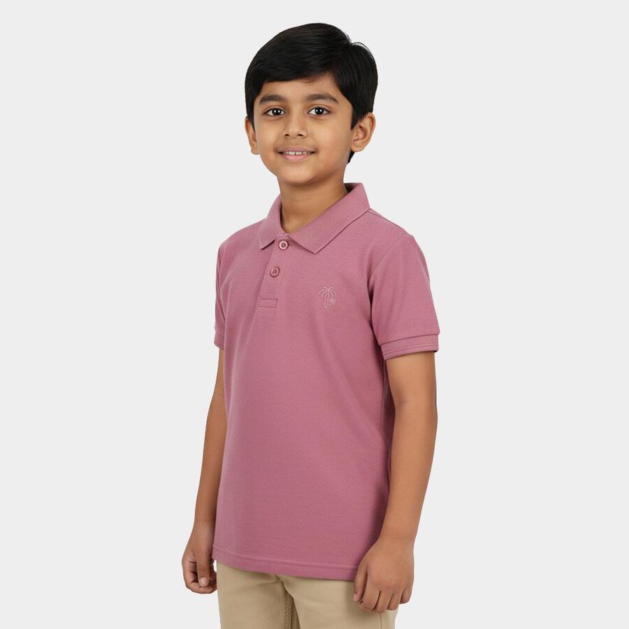Boys Bright Pink Round Neck Casual Half Sleeve T-Shirt, Pink, large
