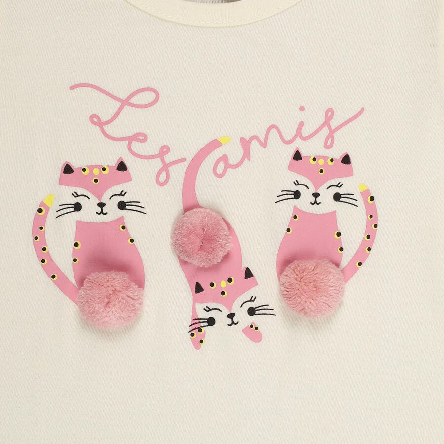 Girls Cream Cotton Round Neck Casual Top, ऑफ व्हाइट, large image number null
