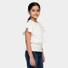 Girls White Round Neck Regular T-Shirt, सफ़ेद, small