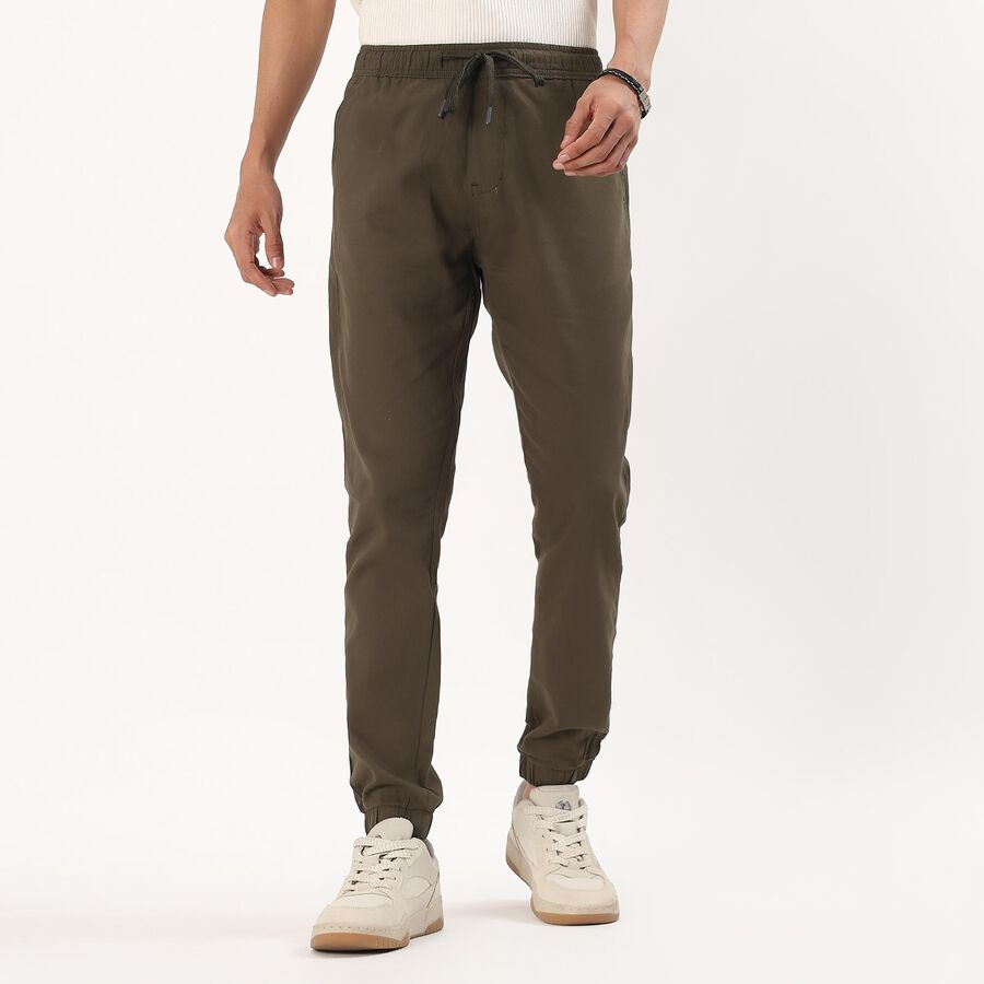 Men's Olive Green Relaxed Fit Jogger Trousers, Olive, large