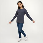 Girls' Muted Midnight Blue Round Neck Thermal, Melange Blue, small image number null