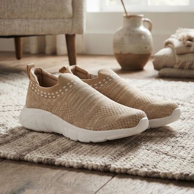 Women's Beige Slip-On Casual Sneakers