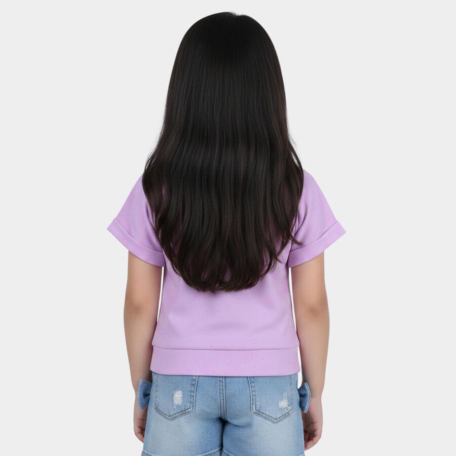 Girls' Lilac Round Neck Casual T-Shirt, Lilac, large