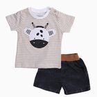 Infants' Beige Cotton Round Neck Embroidered Baba Suit, गहरा पीला, small